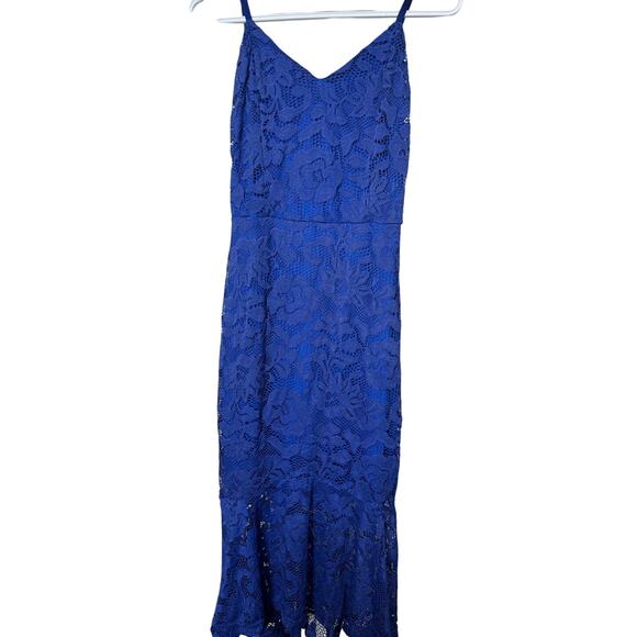 BN#29 NWT MiaoMiao Size L Blue Lace Midi Dress Sleeveless Spaghetti Strap Fit - Picture 3 of 6